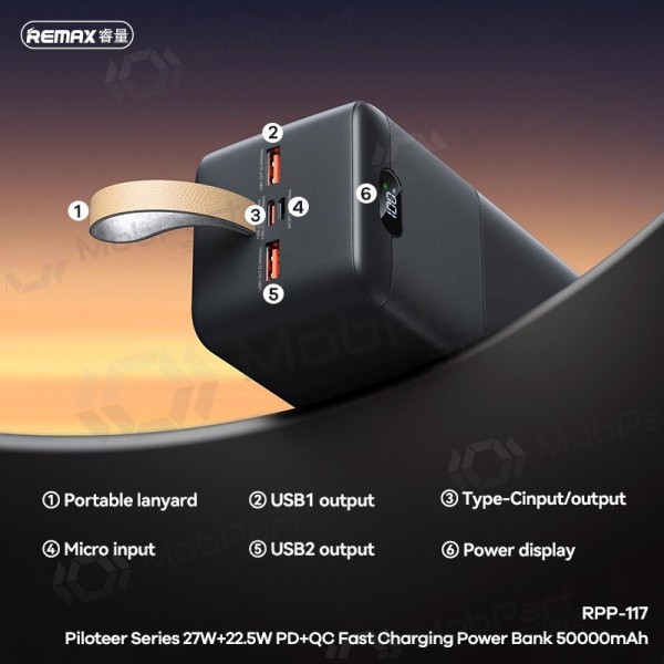 Batteria esterna Power Bank Remax RPP-117 22.5W 50000mAh nero