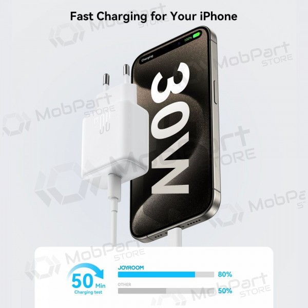Caricatore Joyroom JR-TCF24 USB-C PD30W + USB-C to USB-C cable 1.0m bianca