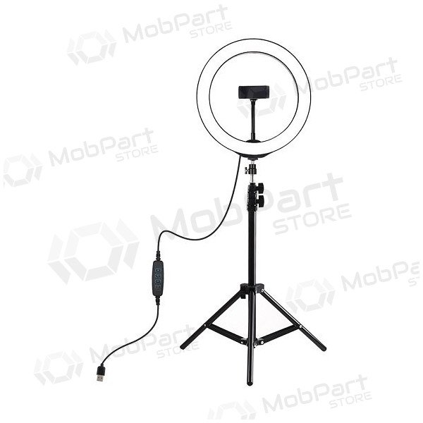 LED žiedinė lampada 26cm, su trikoju stovu iki 1.1m e telefono laikikliu, USB LED žiedinė lampada 26cm, su trikoju stovu iki 1.1m e telefono laikikliu, USB