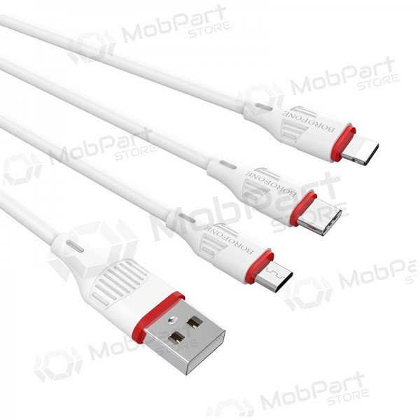 USB cavo Borofone BX17 3in1 microUSB-Lightning-Type-C (bianca)