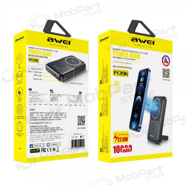 Batteria esterna Power Bank Awei P139K 22.5W Magnetic Wireless 10000mAh nero