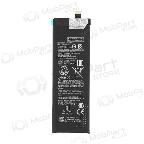 Xiaomi Mi Note 10 Lite, Mi Note 10 Pro, CC9 Pro batteria, akumuliatorius (BM52) Xiaomi Mi Note 10 Lite, Mi Note 10 Pro, CC9 Pro batteria, akumuliatorius (BM52)