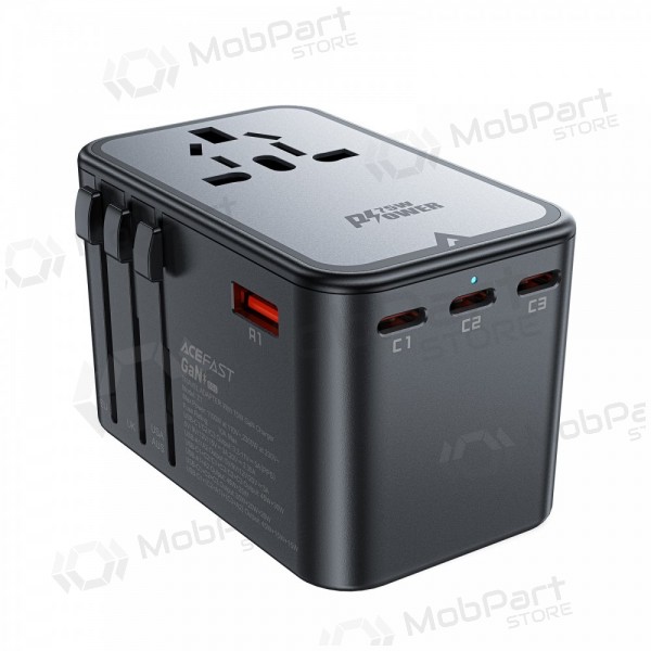 universale kelioninis caricatore Acefast Z1 75W GaN 2xUSB-A/3xUSB-C nero