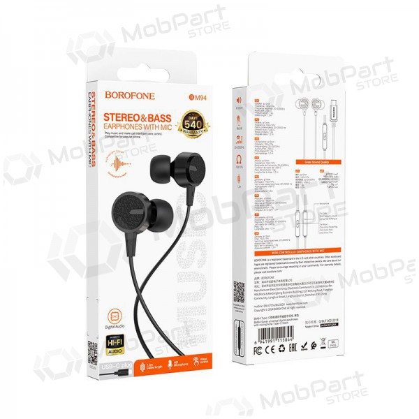 Ausinės Borofone BM94 USB-C juodos