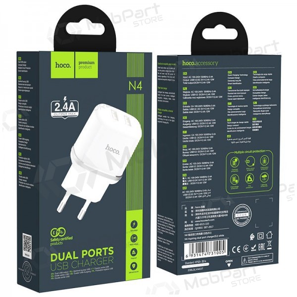 Caricabatterie Hoco N4 2x USB (2.4A) Bianco