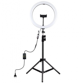 LED žiedinė lampada 30cm, su trikoju stovu iki 1.1m e telefono laikikliu