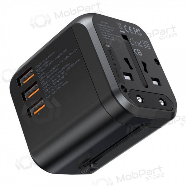 universale kelioninis caricatore Choetech PD5008 30W USB-C/3xUSB-A nero