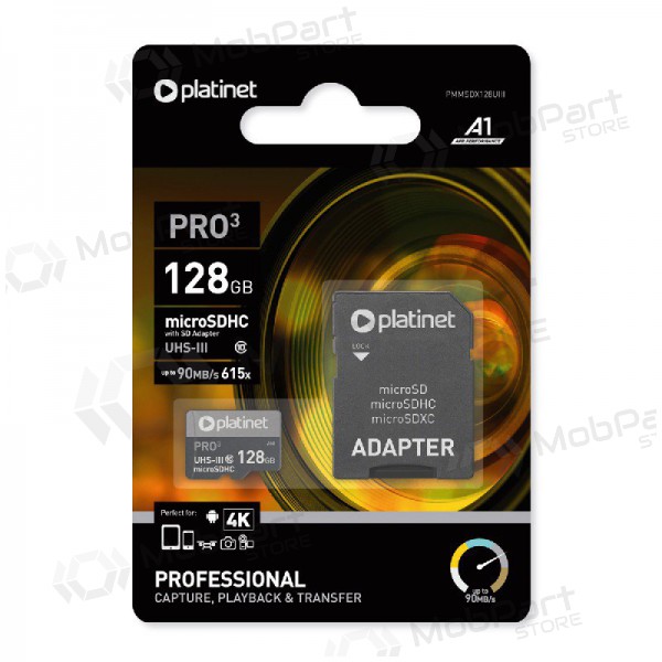 Scheda di memoria Platinet MicroSD 128GB (class10 UHS-III 90MB/S) + SD Adattatore