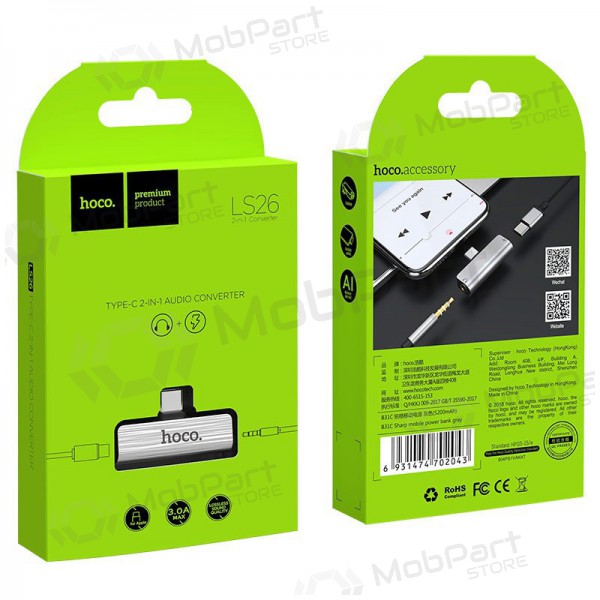 Adattatore Hoco LS26 iš Type-C į Type-C + 3,5mm (d'argento) Adattatore Hoco LS26 iš Type-C į Type-C + 3,5mm (d'argento)