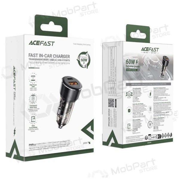 Caricatore per auto Acefast B12 60W USB-C/USB-A nero