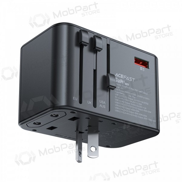universale kelioninis caricatore Acefast Z1 75W GaN 2xUSB-A/3xUSB-C nero
