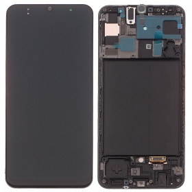 Ekranas Samsung A505 A50 2019 su lietimui jautriu stikliuku e rėmeliu Black OLED (real size)