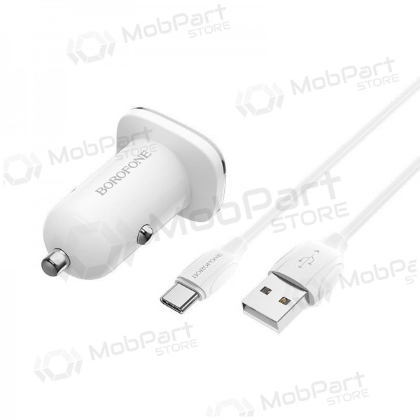 Caricatore automobilinis Borofone BZ12A Quick Charge 3.0 + Type-C (bianca)
