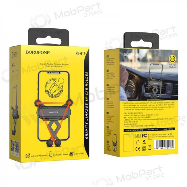 Automobilinis universale telefono laikiklis Borofone BH19 tvirtinamas ant ventiliacijos grotelių, nero