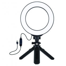LED žiedinė lampada 16cm, su trikoju stovu 12-14.5cm, USB