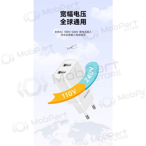 Caricatore Awei C15T-EU 2xUSB-A 10W + USB to USB-C cable bianca