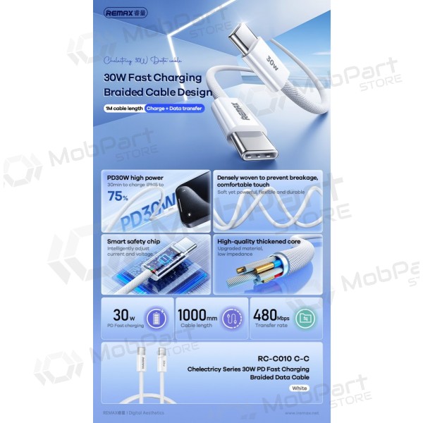 USB cavo Remax RC-C010 USB-C to USB-C 30W 1.0m bianca