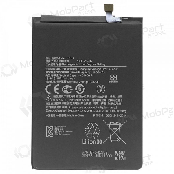Xiaomi Redmi 10 / Redmi 10 2022 / Redmi Note 10 5G / Poco M3 Pro 5G batteria, akumuliatorius (BN5A) Xiaomi Redmi 10 / Redmi 10 2022 / Redmi Note 10 5G / Poco M3 Pro 5G batteria, akumuliatorius (BN5A)
