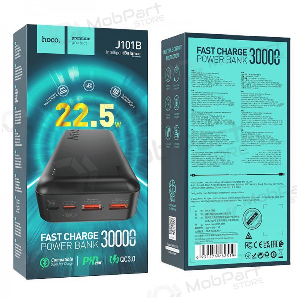 Batteria esterna Power Bank Hoco J101B PD 20W+Quick Charge 3.0 22.5W 30000mAh nero