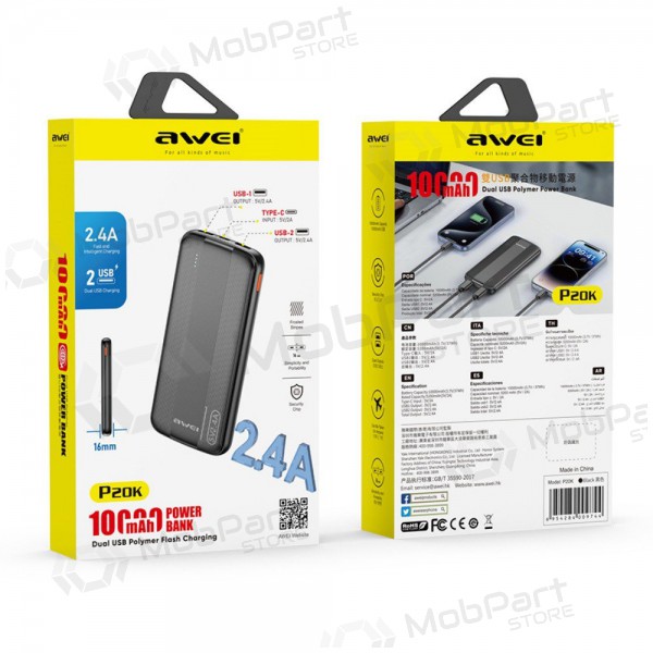 Batteria esterna Power Bank Awei P20K 5V/2.4A 10000mAh nero