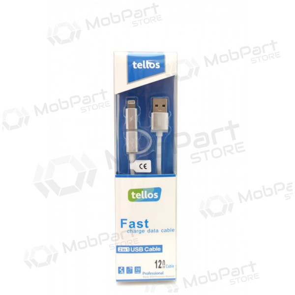 USB cavo Tellos TPE 2in1 microUSB - Lightning (d'argento) 1.2m