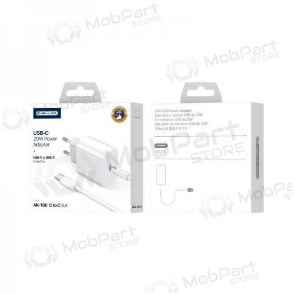 Caricatore Jellico AK180 20W USB-C + USB-C to USB-C cable 1.0m bianca