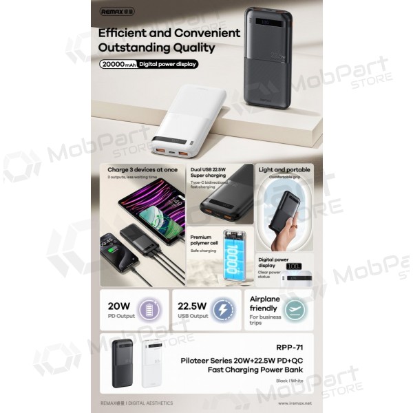 Batteria esterna Power Bank Remax RPP-71 22.5W 10000mAh nero