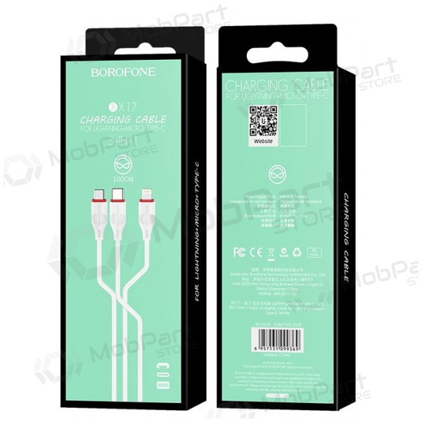 USB cavo Borofone BX17 3in1 microUSB-Lightning-Type-C (bianca)