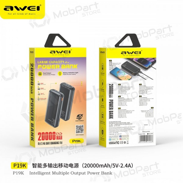 Batteria esterna Power Bank Awei P19K 5V/2.4A 20000mAh nero