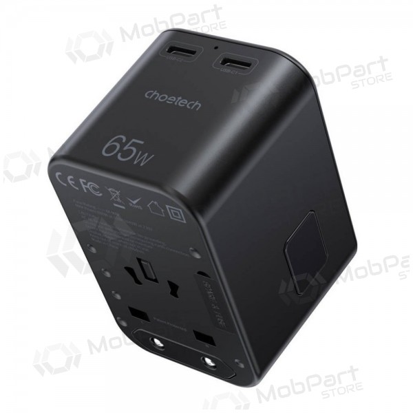 universale kelioninis caricatore Choetech PD5009 65W 2xUSB-C/USB-A nero
