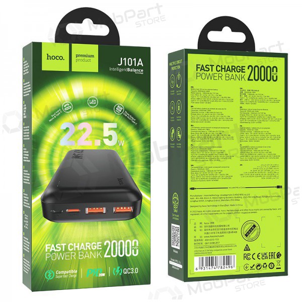Batteria esterna Power Bank Hoco J101A PD 20W+Quick Charge 3.0 22.5W 20000mAh nero