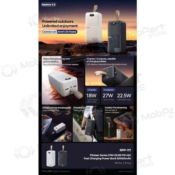 Batteria esterna Power Bank Remax RPP-117 22.5W 50000mAh nero