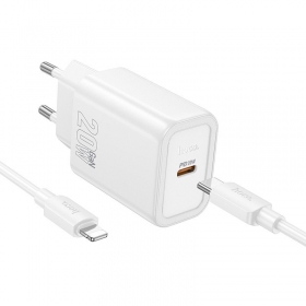 Caricatore Hoco N60 20W GaN USB-C + USB-C to Lightning cable 1.0m bianca