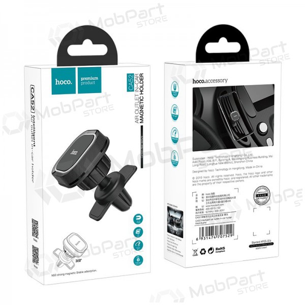 Automobilinis universale telefono laikiklis Hoco CA52 tvirtinamas į ventiliacijos groteles, magnetinis, nero-grigio