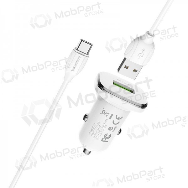 Caricatore automobilinis Borofone BZ12A Quick Charge 3.0 + Type-C (bianca)