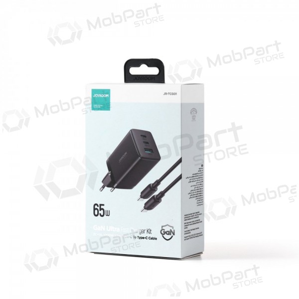 Caricatore buitinis Joyroom GaN JR-TCG01 2xUSB-C/USB-A 65W + USB-C cable 1.2m nero
