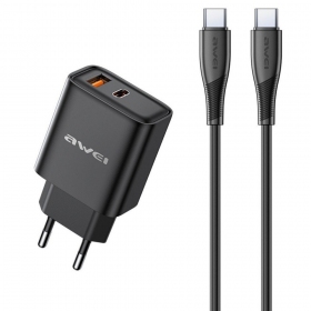 Caricatore Awei PD81C-EU USB-A/USB-C + USB-C to USB-C cable nero
