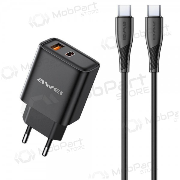 Caricatore Awei PD81C-EU USB-A/USB-C + USB-C to USB-C cable nero