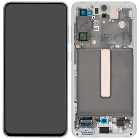 Samsung Galaxy S21 FE 5G schermo / display (bianca) (con una cornice) (originale)