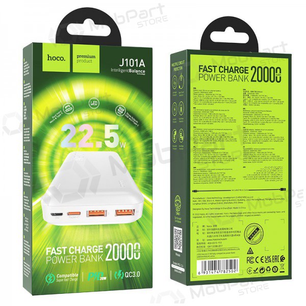 Batteria esterna Power Bank Hoco J101A PD 20W+Quick Charge 3.0 22.5W 20000mAh bianco Batteria esterna Power Bank Hoco J101A PD 20W+Quick Charge 3.0 22.5W 20000mAh bianco