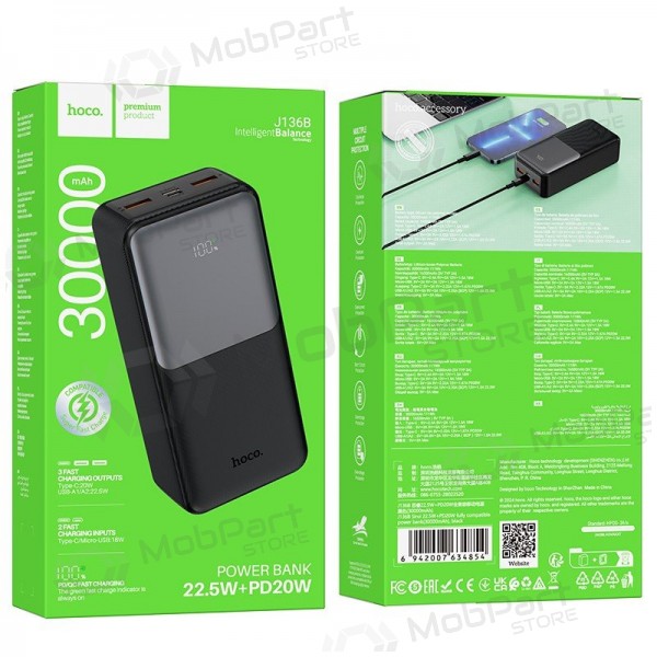 Batteria esterna Power Bank Hoco J136B 22.5W+PD20W 30000mAh nero