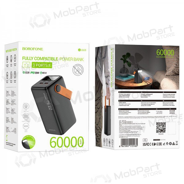 Batteria esterna Power Bank Borofone BJ66B 22.5W+PD20W 60000mAh nero