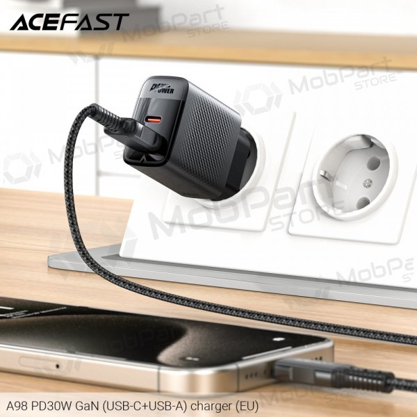 Caricatore Acefast A98 30W GaN USB-C/USB-A nero