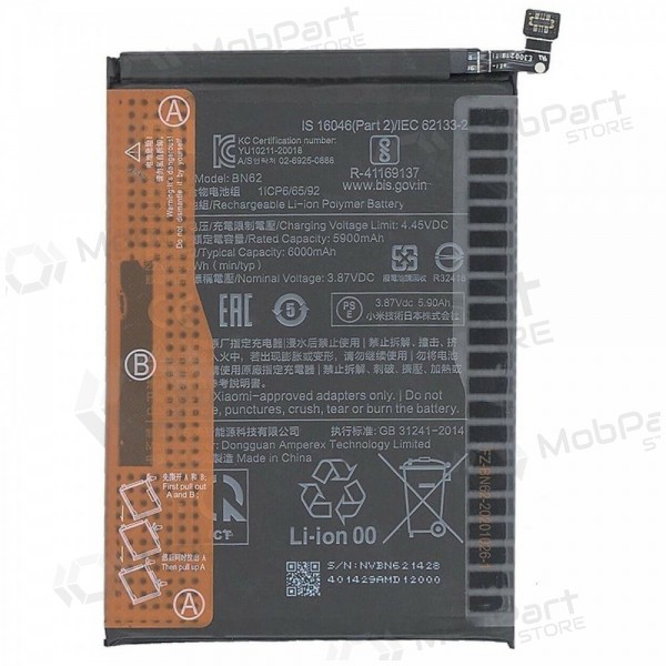 Xiaomi Redmi 9T / Redmi Note 9 4G / Poco M3 batteria, akumuliatorius (BN62) (originale) Xiaomi Redmi 9T / Redmi Note 9 4G / Poco M3 batteria, akumuliatorius (BN62) (originale)