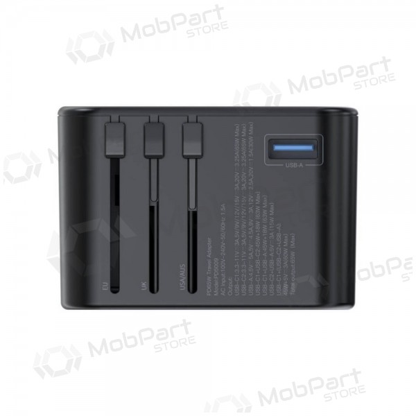 universale kelioninis caricatore Choetech PD5009 65W 2xUSB-C/USB-A nero