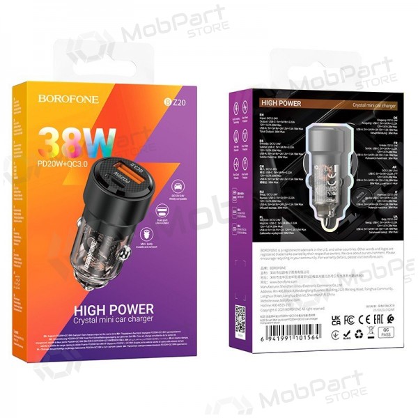 Caricatore automobilinis Borofone BZ20 PD20W+QC3.0 38W nero