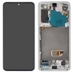 Samsung Galaxy S21 5G schermo / display (bianca) (con una cornice) (originale)