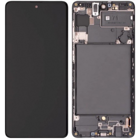 Ekranas Samsung A715 A71 2020 su lietimui jautriu stikliuku e rėmeliu Black OLED (real size)