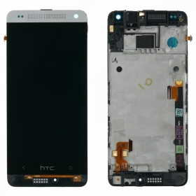 HTC One Mini (M4) schermo / display (d'argento) (con una cornice) (service pack) (originale)