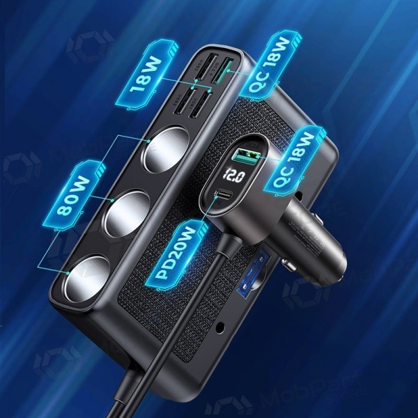 Caricatore automobilinis Joyroom 9in1 154W 3x12V, PD USB Type-C, QC3.0 USB-A, 4xUSB-A JR-CL06